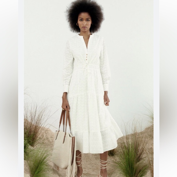 ZARA MIDI RUFFLED COMBINED PERFORATED EMBROIDERY DRESS - Picture 4 of 13